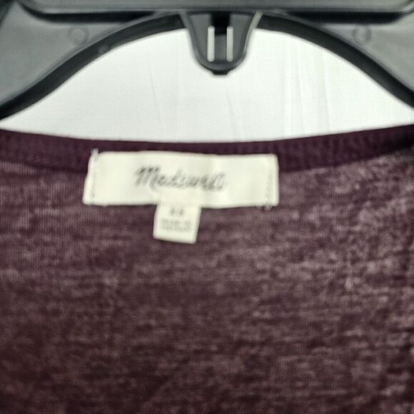 MADEWELL WOMEN'S BURGUNDY SHORT SLEEVE V-NECK FAUX WRAP DRAPEY BODYSUIT Sz XS - Picture 6 of 7